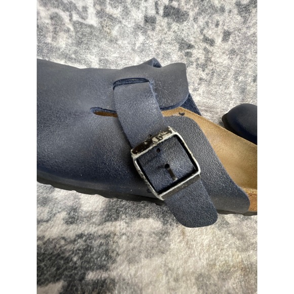 Birkenstock Womens 38 Boston Oiled Leather Clogs Solid Elemental Blue Comfort - Picture 11 of 13